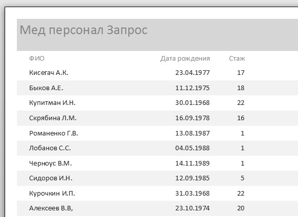 Простой отчёт на основе запроса с тремя полями